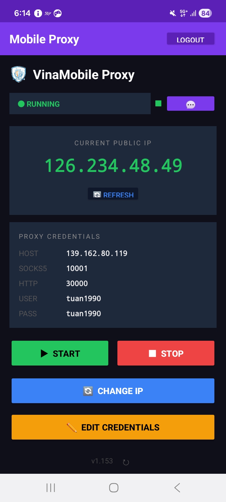 Giao diện chính VinaMobile Proxy